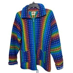 EARTH RAGZ Multicolor 90’s Vintage 100% Wool Full Zip Jacket w/Pockets Sz:Large